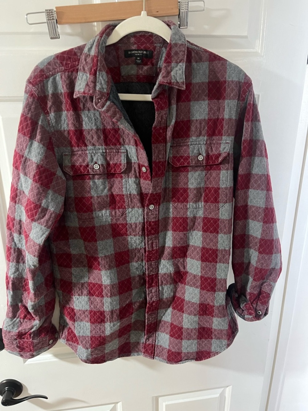 Banana Republic Red and Gray Plaid Lightweight Shirt Jacket